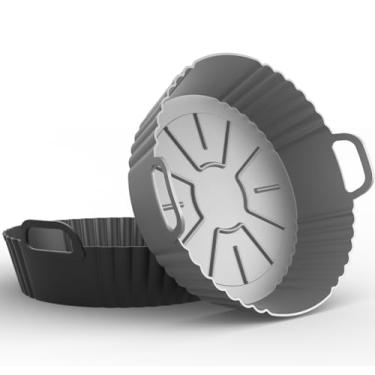 Imagem de Masgarlan Forros redondos de silicone para fritadeira a ar, pacote com 2, forros de silicone Ninja AF101 e AF161 para 4-5,3 QT, acessórios reutilizáveis para fritadeira a ar, forros de grau