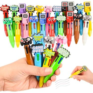 Imagem de Caneta colorida multicolorida de videogame em um desenho animado, fofa, divertida, 4 em 1, canetas esferográficas fofas kawaii a granel com alça de jogo para cima de nível de jogos, formato de console