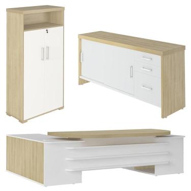 Imagem de Conjunto Escritório Home Office 3 Peças Corp A06 Carvalho/branco - Mpozenato