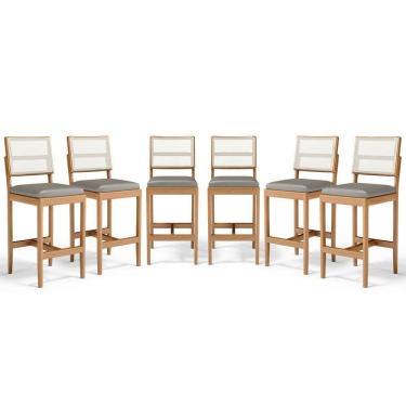 Imagem de Kit Com 6 Banquetas Milena Madeira Maciça Assento Estofado Encosto De Tela Sintética Veludo Chumbo 109