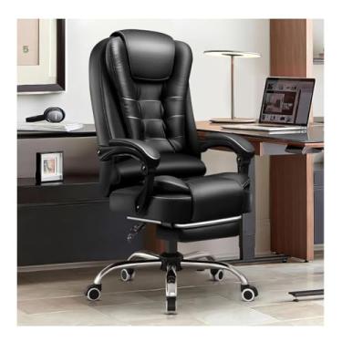 Imagem de HGTRH Cadeira executiva com apoio de braço, cadeira ergonômica para computador com apoio para os pés extensível 90°-135° base de aço reclinável altura ajustável couro PU 360° giratório para escritório
