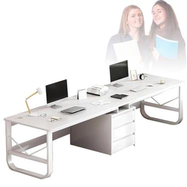 Imagem de Mesa de escritório para 2 pessoas com gaveta de 3 arquivos, mesa dupla de escritório grande para computador com almofadas ajustáveis para os pés, estante de livros, mesa de trabalho moderno, mesa