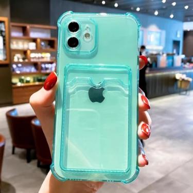 Imagem de HTVJFX Capa transparente para celular, carteira, capa à prova de choque, porta-cartão de crédito para 15 pro max (para 15 pro max/verde)
