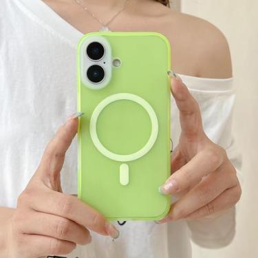 Imagem de HTVJFX Capa magnética de silicone líquido com carregamento sem fio para iPhone 15 Pro Max, capa macia à prova de choque (para iPhone 15 Pro Max/verde fluorescente)