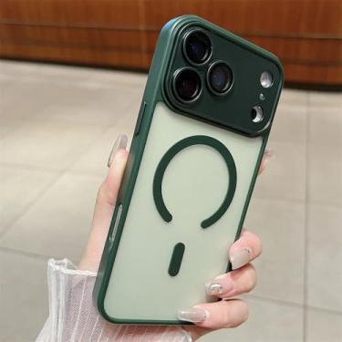 Imagem de SFDSUH Capa protetora fosca com carregamento sem fio magnético para iPhone 16e, à prova de choque e resistente a impactos (Verde Escuro)