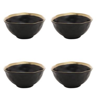 Imagem de Kit 04 Bowls de Porcelana Dubai Preto e Dourado Wolff