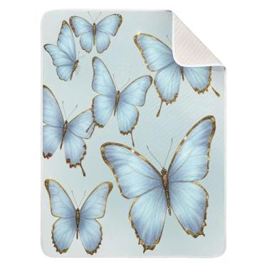 Imagem de Qilmy Cobertor de bebê borboleta 76 x 101 cm, cobertor infantil de algodão macio para meninos e meninas, cobertor leve e quente para berço e carrinho de bebê recém-nascido