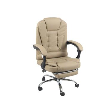 Imagem de Cadeira de Escritório Presidente de Couro - Giratória, Luxuosa e Ergonômica para Ambientes Profissionais (Caqui)