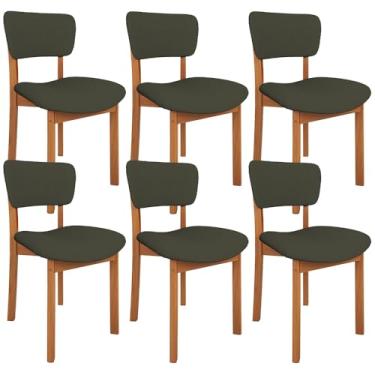 Imagem de Kit 06 Cadeiras Para Sala de Jantar Cozinha Living Estofada Dara L02 Linho Verde Musgo - Lyam Decor