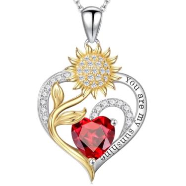 Imagem de Iefil Presentes de Dia das Mães - Presentes de girassol para mulheres, colar de girassol, colar de pedra do mês de nascimento para mulheres, presente de aniversário para mãe, You Are My Sunshine, joia