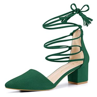 Imagem de Allegra K Sapato feminino de salto fino com cadarço, Verde esmeralda, 34