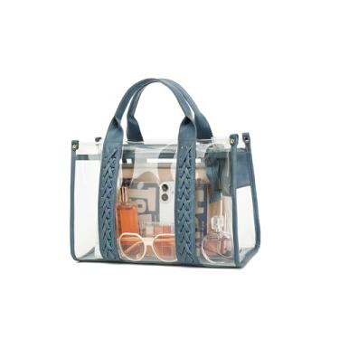 Imagem de FAIME Bolsa feminina transparente aprovada para estádios, bolsa transversal de tecido, bolsa transparente para eventos de estádio, shows, trabalho e praia, Azul, Large