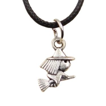 Imagem de EDCRFV Colar pingente de prata tibetana vassoura de bruxa cordão de couro preto feito à mão