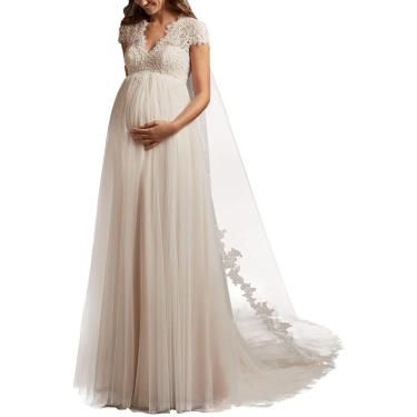 Imagem de Vestido De Noiva, Vestido De Noiva De Renda Longa A-line, Princesa Grande Vestido De Maternidade, Ivory, 36