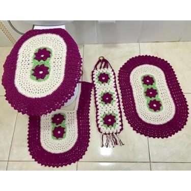 Imagem de Tapete para Banheiro em Crochê Premium 4 Peças (Fucsia)