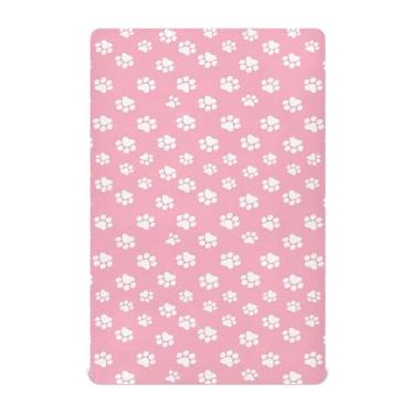 Imagem de SEHANY Lençol de berço fofo com estampa de pata de cachorro para meninos e meninas, macio, respirável, elástico, lençol com elástico padrão para bebês de 68 x 99 cm