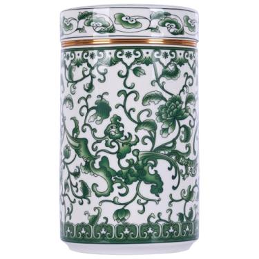 Imagem de Porta-chá de porcelana azul e branco de 380 ml, pote de armazenamento de chá de cerâmica com tampa de parafuso de liga, jarra de gengibre esmaltada chinoiserie para açúcar, ervas, nozes, recipiente de