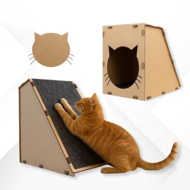 Imagem de Rampa Arranhador para Gatos Casinha Brinquedo Gato Antiestresse Pet Toca Carpete Playground MDF