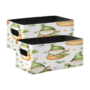 Imagem de xigua Conjunto de 2 caixas de armazenamento de gnomos em aquarela, cubo de armazenamento dobrável, organizador de cestas de armazenamento para livros, prateleiras, armário, lavanderia, berçário