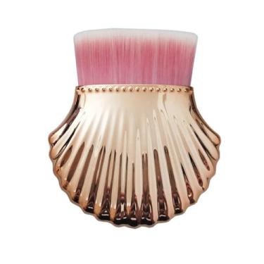 Imagem de Pincel de maquiagem em forma de concha com cerdas sintéticas macias para misturar creme em pó bronzeador iluminador contorno retoque fácil de limpar
