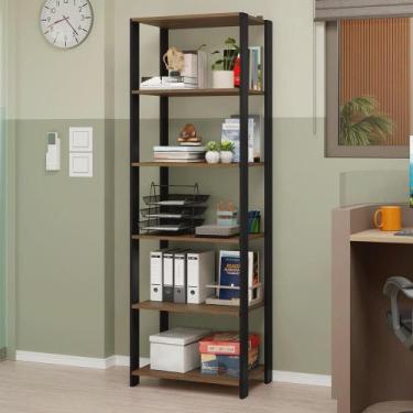 Imagem de Estante Armário Multiuso para Escritório 59cm 5 Prateleiras Rustic/Pre