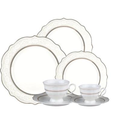 Imagem de Aparelho de Jantar e Chá 42pç Trèsor Porcelana New Bone Filete Dourado