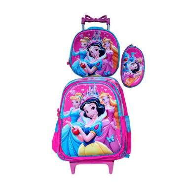 Imagem de Kit Mochila das Princesas Disney em 3D com Rodinhas + Lancheira Térmic