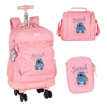 Imagem de Kit Mochila Com Rodinhas 360 Juvenil Original Stitch Disney, Rosa
