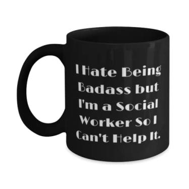 Imagem de Presentes reutilizáveis de assistente social, I Hate Being Badass but I'm a Social Worker So I Can't Help It, Love Christmas 325 g Caneca de colegas de trabalho