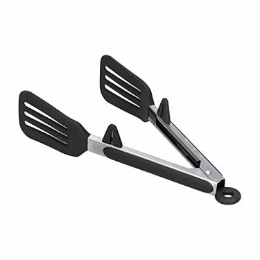 Imagem de Pinças de cozinha, pinças de cozinha de aço inoxidável de silicone para servir alimentos espátula braçadeira de carne para churrasco pinças de bife ferramenta de cozimento para churrasco em casa (9 polegadas-preto)
