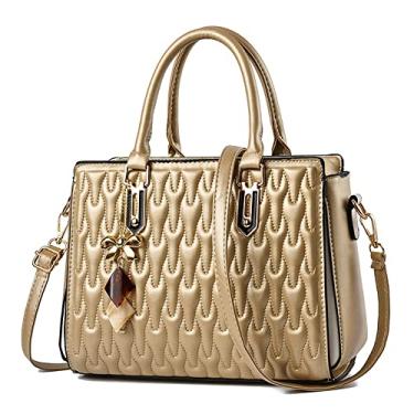 Imagem de Bolsas femininas de couro macio com alça superior da moda bolsas de mão elegantes bolsa transversal de ombro, Dourado