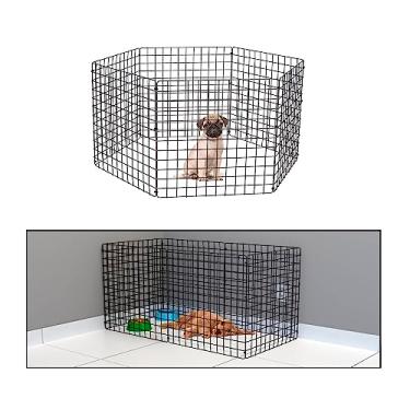 Imagem de Genérico Cercadinho para Cachorros e Porquinho da Índia Preto 60x120x60 cm Dobrável e Portátil com 6 Telas de Aço e Abraçadeiras de Nylon