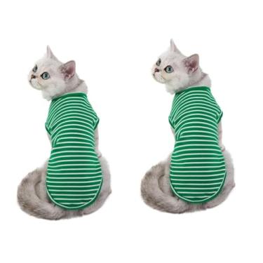 Imagem de Yardwe 2 Unidades roupas para animais de estimação roupas listradas roupas de duas pernas de gato roupas de gato roupa listrada de gato Primavera e verão camisa lindo curto