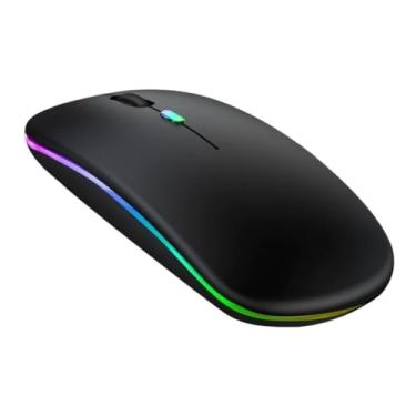 Imagem de Mouse Bluetooth Sem Fio Wireless 2.4GHz Recarregável LED RGB Para Trabalho Ergonômico Silencioso Gamer Bateria Longa Duração USB Óptico Premium Poiqo (Preto)