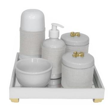 Imagem de Kit Higiene Espelho Completo Porcelanas, Garrafa Pequena E Capa Flor D