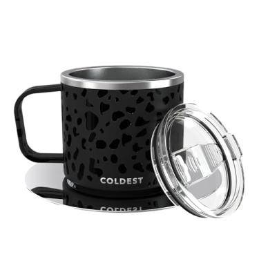 Imagem de Copo de café expresso isolado empilhável com pires da Coldest - Caneca de café expresso de aço inoxidável para viagem de parede tripla isolada com tampa deslizante (118 ml, leopardo preto)
