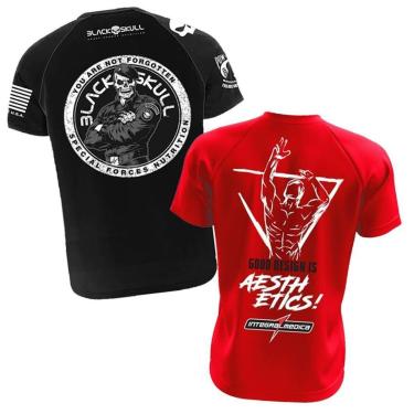 Imagem de Kit 2x Camiseta Preta + Vermelha - Zyzz IntegralMédica + Bope Black Skull - Esportiva Academia-Unissex