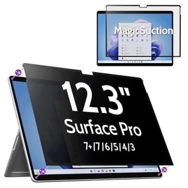Imagem de Peslv Tela de privacidade para Surface Pro 7+/7/6/5/4/3 de 12,3 polegadas, protetor preto antiespião removível MagicSuction™, filtro de luz azul brilhante para monitor de laptop Microsoft