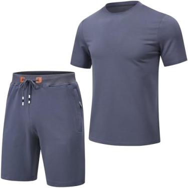 Imagem de QPNGRP Conjunto de 2 peças de moletom masculino com bolso com zíper e camiseta, Ferro cinza, P