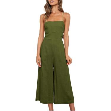 Imagem de Calça casual feminina macacão casual feminino alças amarrar nas costas macacão elegante casual cintura alta perna larga com bolsos, verde, 3xl