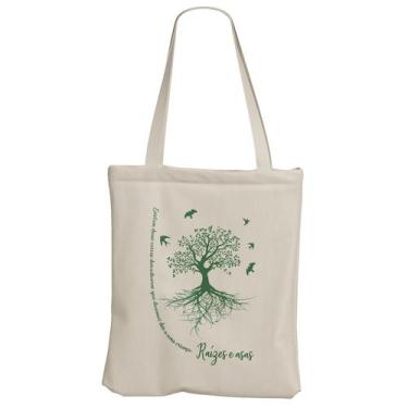 Imagem de Ecobag Raízes e Asas Bolsa de Praia Feminina Grande Tecido Costura Ref