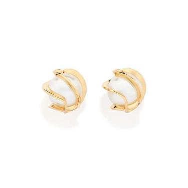 Imagem de Brincos rommanel banhado ouro 18k feminino pérola entrelaçado fios 527