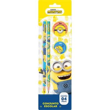Imagem de Kit Escolar Minions 2 Lápis + 1 Apontador + 1 Borracha Blister - Summi
