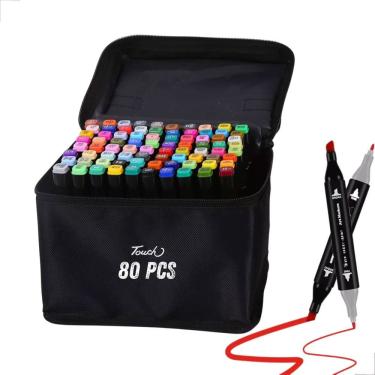 Imagem de Caneta Marcador Permanente Ponta Dupla 80 Cores Estojo Arte Trabalho Escola Desenho Estudante Desenho Pintura Lazer Diversao Entretenimento