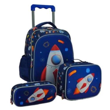 Imagem de Kit mochila lancheira e estojo escolar foguete 3d - YINS