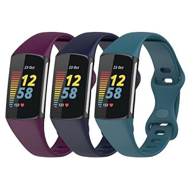 Imagem de Gheper Pacote com 3 pulseiras esportivas de substituição de silicone macio compatíveis com Fitbit Charge 6/Charge 5