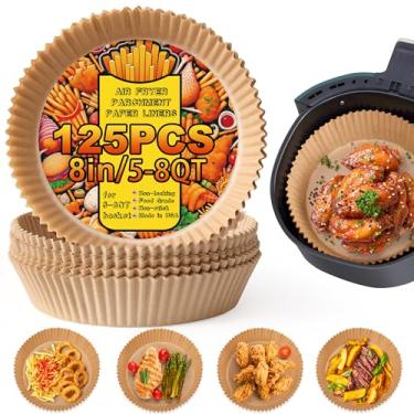 Imagem de GSSKIME Forros de papel Air Fryer, 100 peças de papel manteiga, forro de papel descartável para fritadeira a ar para micro-ondas, forros antiaderentes redondos sem alvejante (20 cm)