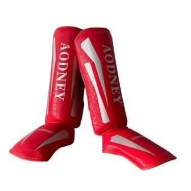 Imagem de YIJU Caneleiras de Kickboxing Equipamentos de Proteção de Protetores de Perna Caneleiras Protetores de Peito para Karatê Esportes Sparring Muay Thai, Red S