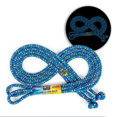 Imagem de Just Jump It Corda de pular de 4 metros que brilha no escuro para crianças, equipamento ativo de exercícios físicos para jovens ao ar livre, acessórios de ginástica de nylon trançado, azul