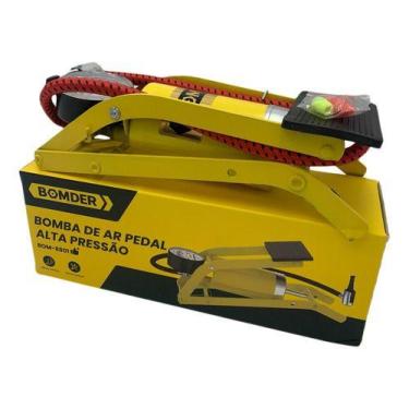 Imagem de Bomba De Ar Pedal Medidor Alta Pressão Pneu Balão Bomder, Amarelo